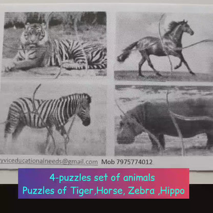 Su/4 Puzzles Set Of Animals - B Hippo, Elephant, Tiger and Horse